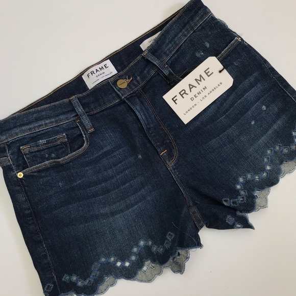 Frame Le Cutoff Scalloped Hem Denim Shorts Sz 29 - Picture 1 of 3